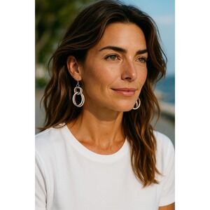 Dangling Hoop Earrings Gold‎ Tone Double Oval Circle Drop Fashion Jewelry